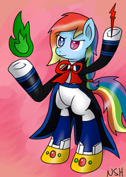 Size: 2412x3384 | Tagged: safe, artist:novaspark, rainbow dash, pony, g4, bipedal, female, magical girl outfit, solo