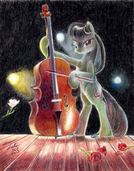 Size: 800x1013 | Tagged: safe, artist:tsitra360, octavia melody, g4, cello, colored pencil drawing, female, musical instrument, prismacolors, rose, solo, traditional art