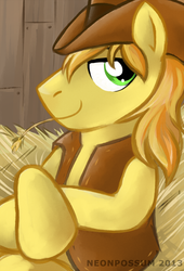 Size: 680x1000 | Tagged: safe, artist:neonpossum, braeburn, g4, male, solo, straw