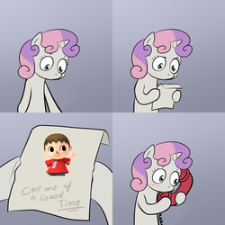 Size: 2000x2000 | Tagged: safe, sweetie belle, g4, animal crossing, call me for a good time, crossover, exploitable meme, meme, super smash bros., super smash bros. 4, sweetie's note meme, villager