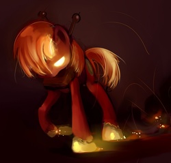 Size: 885x846 | Tagged: safe, artist:gsphere, big macintosh, earth pony, pony, g4, element of fire, embers, glowing eyes, male, solo, sparks, stallion
