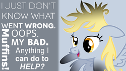 Size: 1920x1080 | Tagged: safe, artist:clockwork65, derpy hooves, pegasus, pony, g4, burned, female, mare, quote, solo, vector, wallpaper