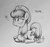Size: 751x711 | Tagged: safe, artist:discommunicator, applejack, earth pony, pony, g4, applejack's hat, cowboy hat, cute, female, freckles, grayscale, hat, jackabetes, korean, lying down, mare, monochrome, ponyloaf, prone, simple background, solo, tired, traditional art, white background