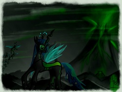 Size: 1024x768 | Tagged: safe, artist:lou-sifer, queen chrysalis, changeling, changeling queen, g4, crown, female, jewelry, regalia