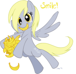 Size: 500x483 | Tagged: safe, artist:jiayi, derpy hooves, pegasus, pony, g4, banana, female, mare, mouth hold, solo
