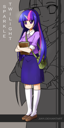 Size: 350x700 | Tagged: safe, artist:jiayi, twilight sparkle, human, g4, book, female, horn, horned humanization, humanized, solo