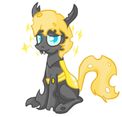 Size: 691x667 | Tagged: safe, artist:evetssteve, oc, oc only, oc:golden brisk, changeling, blushing, colt, male, simple background, solo, sparkles, transparent background, trap, vector, yellow changeling