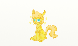 Size: 1511x900 | Tagged: safe, artist:evetssteve, oc, oc only, oc:golden brisk, changeling, blushing, colt, goldling, male, smiling, solo, sparkles, trap, yellow changeling