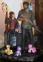 Size: 1975x2856 | Tagged: safe, applejack, fluttershy, pinkie pie, rainbow dash, rarity, twilight sparkle, g4, blind bag, collection, collector, ellie, female, figure, figurine, irl, joel, male, photo, statue, the last of us, toy, video game