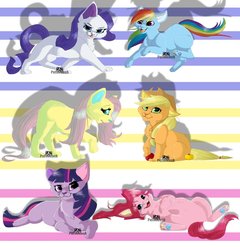Size: 876x912 | Tagged: safe, artist:puffleduck, applejack, fluttershy, pinkie pie, rainbow dash, rarity, twilight sparkle, cat, g4, applecat, catified, fluttercat, kitten, pinkie cat, rainbow cat, raricat, species swap, twilight cat
