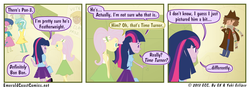 Size: 950x330 | Tagged: safe, artist:gx, artist:yuki, bon bon, doctor whooves, fluttershy, lyra heartstrings, sweetie drops, time turner, twilight sparkle, equestria girls, g4, my little pony equestria girls, comic, doctor who, equestria girls-ified, fourth doctor, frock coat, horsepower, tom baker