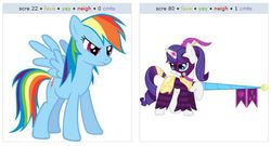 Size: 529x286 | Tagged: safe, rainbow dash, rarity, g4, exploitable meme, joust, juxtaposition, juxtaposition win, meta