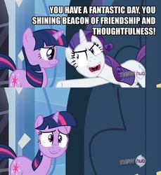 Size: 1280x1400 | Tagged: safe, rarity, twilight sparkle, g4, complimenting rarity, image macro, meme