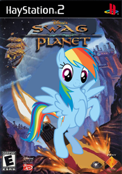 Size: 640x908 | Tagged: safe, artist:nickyv917, rainbow dash, pegasus, pony, g4, bipedal, cover, crossover, disney, female, game, mare, parody, treasure planet