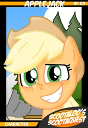 Size: 759x1101 | Tagged: safe, artist:ajmstudios, applejack, g4, card, collector cards, female, scootaloo's scootaquest cards, solo, trading card