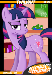 Size: 759x1101 | Tagged: safe, artist:ajmstudios, twilight sparkle, g4, collector cards, female, scootaloo's scootaquest cards, solo, trading card