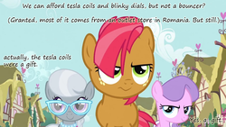 Size: 1152x648 | Tagged: safe, babs seed, diamond tiara, silver spoon, g4, insane pony thread, tesla coil