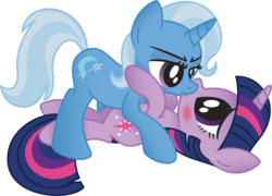 Size: 1002x722 | Tagged: safe, artist:drawponies, artist:jakage, trixie, twilight sparkle, pony, unicorn, g4, blushing, duo, female, kiss on the lips, kissing, lesbian, ship:twixie, shipping, simple background, transparent background, vector