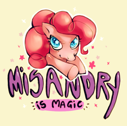 Size: 709x706 | Tagged: artist needed, safe, pinkie pie, earth pony, pony, g4, dissonant caption, female, looking at you, mare, misandry, mouthpiece, solo, starry eyes, subversive kawaii, text, wat, wingding eyes