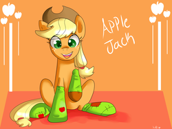 Size: 1600x1200 | Tagged: safe, artist:annakitsun3, applejack, g4, clothes, female, looking at you, sitting, socks, solo