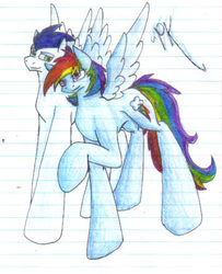 Size: 357x440 | Tagged: safe, artist:psychokat1, rainbow dash, soarin', g4, female, male, ship:soarindash, shipping, straight, traditional art