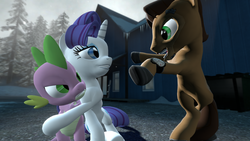 Size: 1920x1080 | Tagged: safe, artist:gmodspikeplz, rarity, spike, dragon, pony, g4, 3d, female, gmod, male, mare