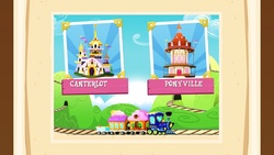 Size: 1136x640 | Tagged: safe, gameloft, g4, canterlot, ponyville, train