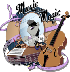 Size: 1430x1470 | Tagged: safe, artist:hydro-king, octavia melody, g4, cello, clef, female, mirror, music notes, musical instrument, quill, solo