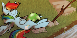 Size: 1280x641 | Tagged: safe, artist:ghost, rainbow dash, tank, g4, fishing, hooves, resting, water