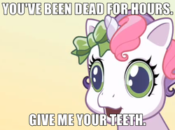 Size: 631x471 | Tagged: safe, sweetie belle (g3), g3, g3.5, newborn cuties, once upon a my little pony time, burger king, female, g3 hate, horror, image macro, seanbaby, solo