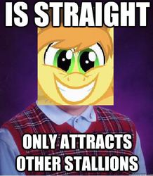 Size: 419x480 | Tagged: safe, braeburn, g4, 1000 hours in ms paint, bad luck brian, creepy, everypony's gay for braeburn, exploitable meme, female, grin, image macro, male, meme, ms paint, quality, straight