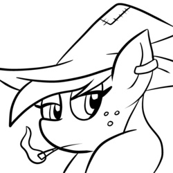 Size: 2400x2400 | Tagged: safe, artist:pembroke, applejack, g4, applejerk, female, monochrome, solo