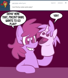 Size: 2400x2755 | Tagged: safe, artist:pembroke, berry punch, berryshine, earth pony, pony, g4, dialogue, female, high res, mare, puppet, smiling, solo, speech bubble, tumblr