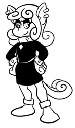 Size: 426x719 | Tagged: safe, artist:pembroke, sweetie belle, anthro, g4, ambiguous facial structure, female, meanie belle, monochrome, solo