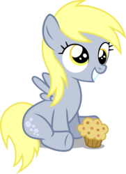 Size: 3336x4598 | Tagged: safe, artist:austiniousi, derpy hooves, g4, cute, daaaaaaaaaaaw, derpabetes, female, filly, happy, hnnng, muffin, simple background, sitting, smiling, solo, transparent background, vector, younger