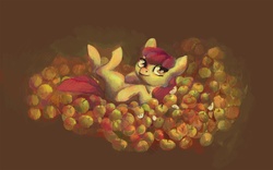 Size: 2020x1259 | Tagged: dead source, safe, artist:nayshie, apple bloom, g4, apple, female, pile, solo