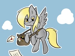 Size: 4000x3000 | Tagged: safe, artist:skune, derpy hooves, pegasus, pony, g4, female, flying, mail, mailbag, mare, solo