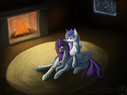 Size: 1600x1200 | Tagged: safe, artist:adalbertus, oc, oc only, cuddling, fireplace