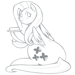 Size: 969x969 | Tagged: safe, artist:redintravenous, fluttershy, pegasus, pony, g4, butt, butter, chubby, fat, fattershy, female, mare, monochrome, plot, solo