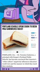 Size: 563x1005 | Tagged: safe, twilight sparkle, g4, exploitable meme, facehoof, meme, news, peanut butter, peanut butter and jelly, political correctness, political correctness gone mad, sandwich, stupidity, text, tv meme, wat