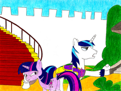 Size: 2124x1585 | Tagged: safe, artist:haleylonglover, shining armor, twilight sparkle, g4, duo