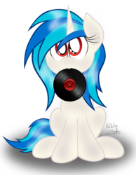 Size: 775x1000 | Tagged: safe, artist:kristysk, dj pon-3, vinyl scratch, g4, female, mouth hold, record, solo