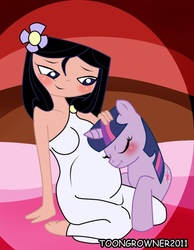 Size: 852x1099 | Tagged: safe, artist:toongrowner, twilight sparkle, human, g4, crossover, crossover shipping, cursed image, female, implied magical lesbian spawn, isabella garcia shapiro, lesbian, phineas and ferb, pregnant, twibella, why does this exist