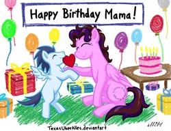 Size: 778x598 | Tagged: safe, artist:texasuberalles, soarin', pegasus, pony, g4, amy keating rogers, balloon, birthday, duo, soren