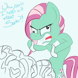 Size: 500x500 | Tagged: safe, artist:kaykitten, minty, pony, g3, clothes, derp, female, silly, socks, solo, that pony sure does love socks