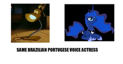 Size: 962x506 | Tagged: safe, princess luna, g4, brave little toaster, brazil, brazilian portuguese, exploitable meme, fatima noya, lampy, same voice actor