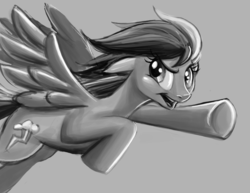 Size: 700x541 | Tagged: safe, artist:caeledonian, rainbow dash, pegasus, pony, g4, female, grayscale, looking at you, mare, monochrome, solo