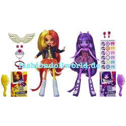 Size: 1024x1024 | Tagged: safe, sunset shimmer, twilight sparkle, equestria girls, g4, alternative cutie mark placement, club card, facial cutie mark, female, irl, photo, ponied up, toy, watermark