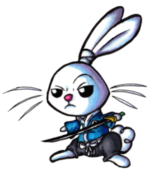 Size: 830x864 | Tagged: safe, artist:darkone10, angel bunny, g4, crossover, male, miyamoto usagi, samurai, solo, sword, usagi yojimbo