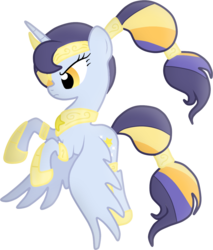 Size: 1127x1323 | Tagged: safe, artist:decprincess, oc, oc only, oc:night star, alicorn, pony, alicorn oc, angry, arm bands, circlet, female, flying, frown, golden eyes, gradient mane, gradient tail, hoof shoes, mare, peytral, ponytail, simple background, solo, tail, transparent background, wings, wings down, yellow eyes